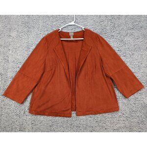Chicos Faux Suede Jacket Size LG / 2 Open Front Blazer Biker Moto Stretch Orange